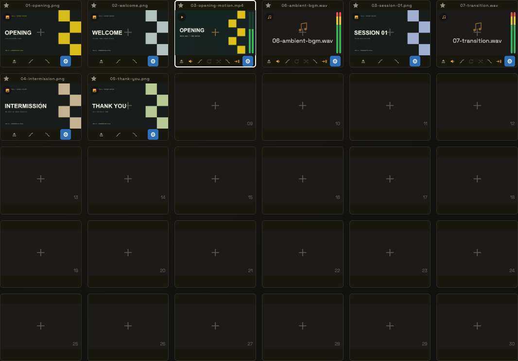 Video, audio and image tiles in the application